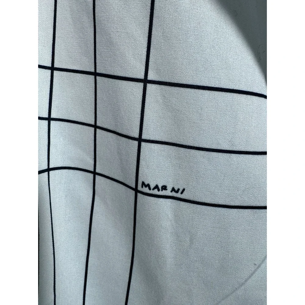 Marni Checked Button-Down Shirt With Blue Yoke – White/Black – IT 50 (L) NWT